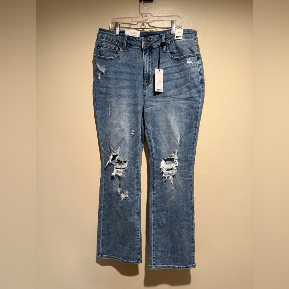 Judy Blue Light-Med Wash Distressed Boot Cut Jeans